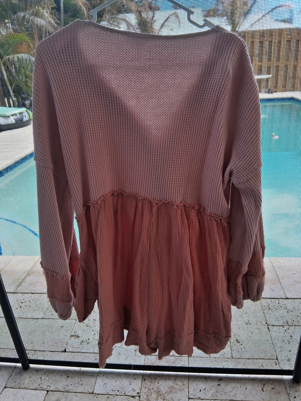 Boho Dusty Rose Waffle Knit Button-Front Romper - Picture 3 of 3